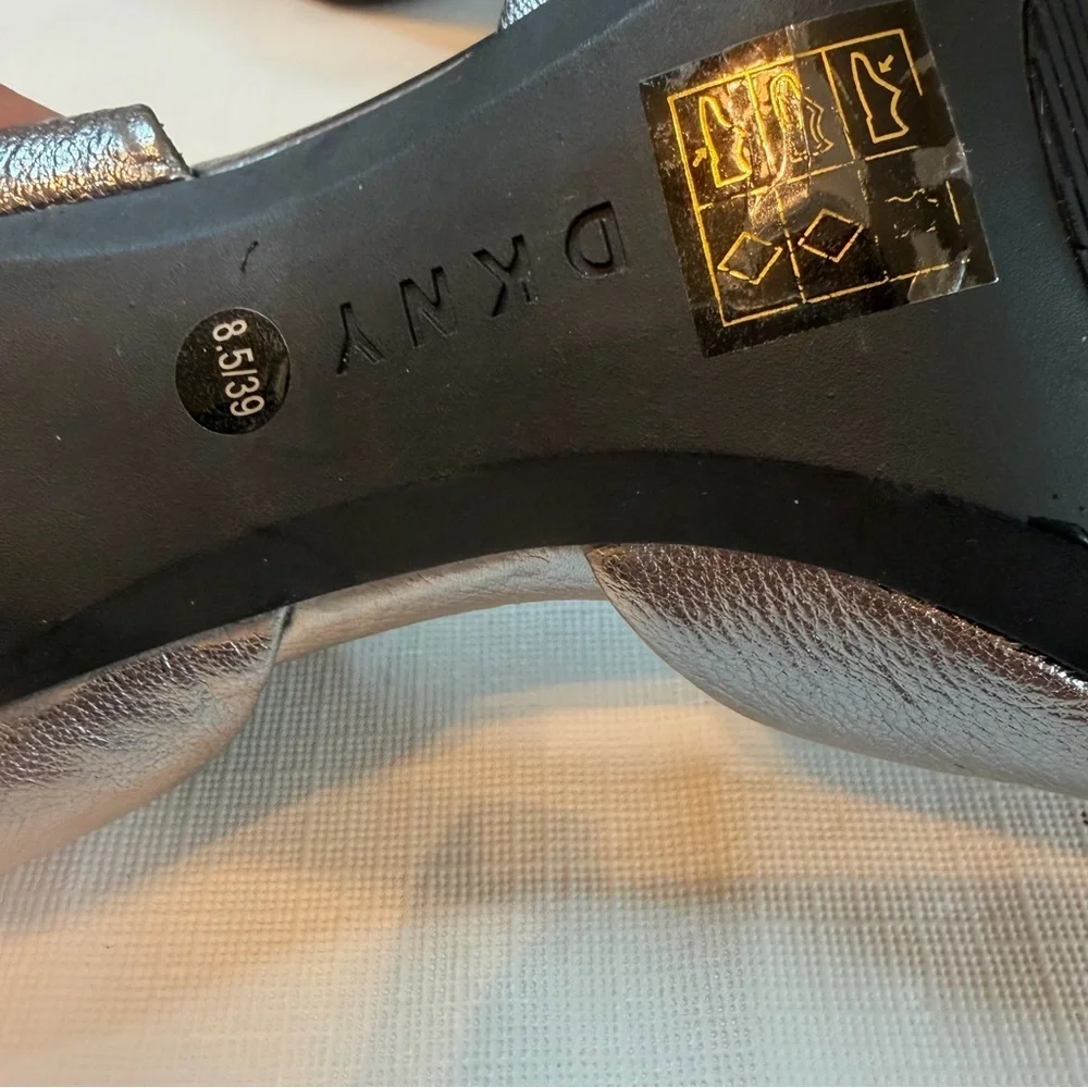 DKNY Shiny Silver Heels with Statement Buckle